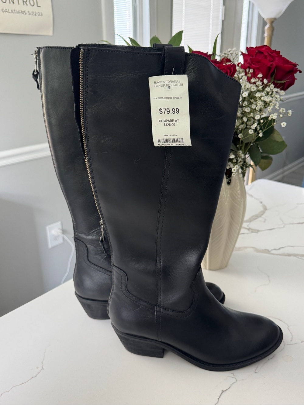 Sofft Astoria Black Leather Heeled Tall Boots